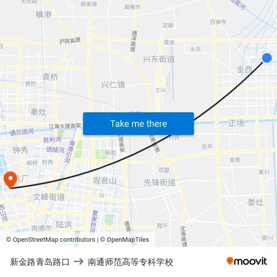 新金路青岛路口 to 南通师范高等专科学校 map