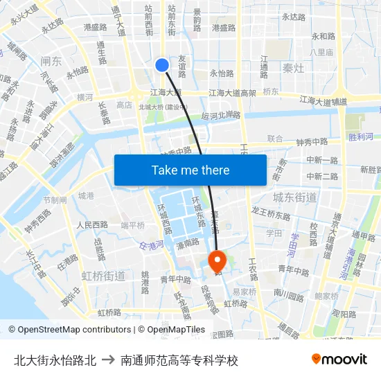 北大街永怡路北 to 南通师范高等专科学校 map