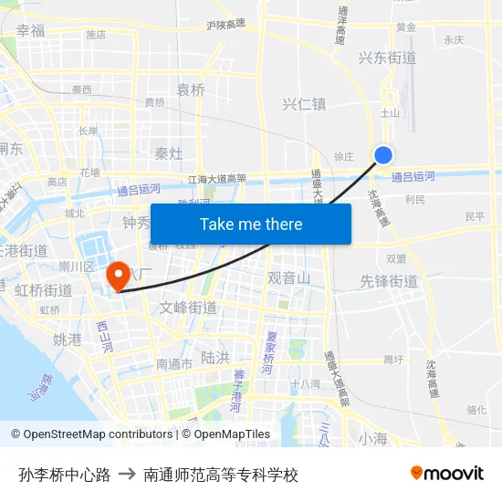 孙李桥中心路 to 南通师范高等专科学校 map