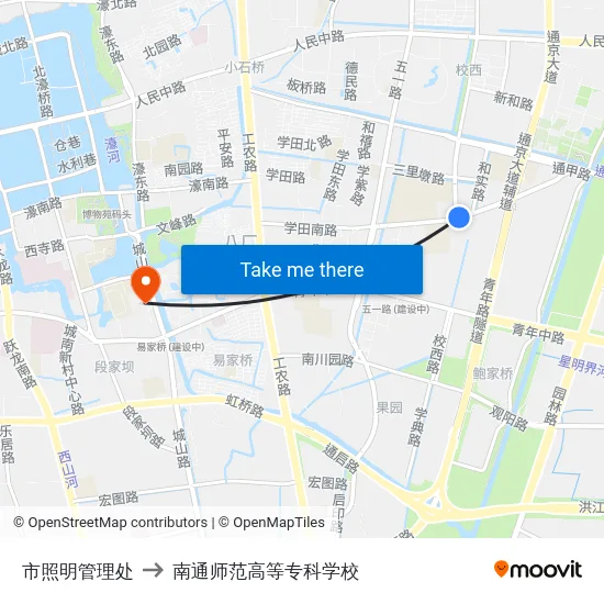 市照明管理处 to 南通师范高等专科学校 map