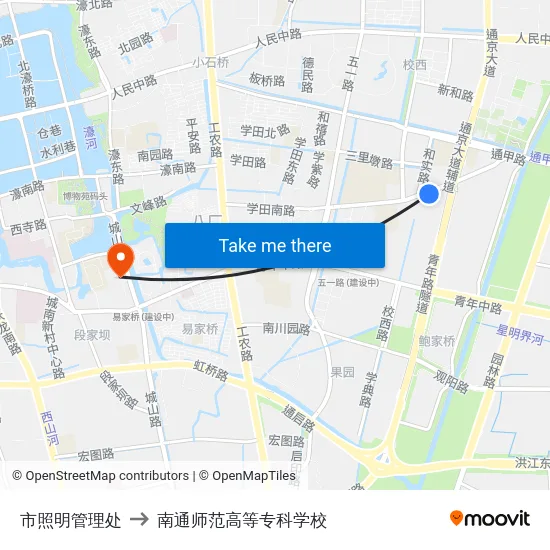 市照明管理处 to 南通师范高等专科学校 map