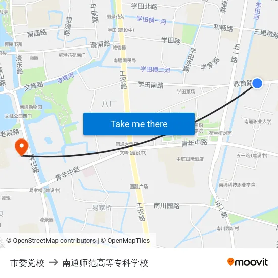 市委党校 to 南通师范高等专科学校 map