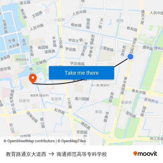 教育路通京大道西 to 南通师范高等专科学校 map