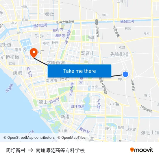 周圩新村 to 南通师范高等专科学校 map