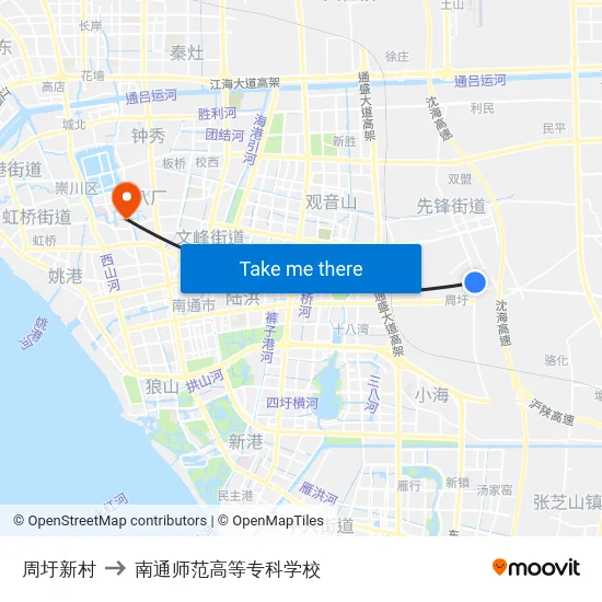 周圩新村 to 南通师范高等专科学校 map
