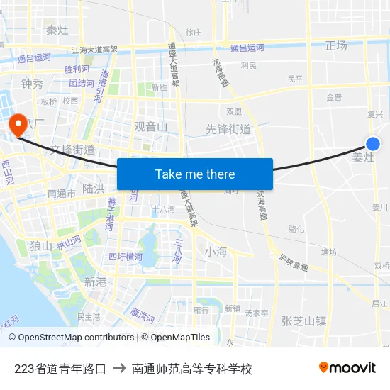 223省道青年路口 to 南通师范高等专科学校 map