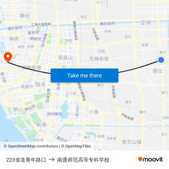 223省道青年路口 to 南通师范高等专科学校 map