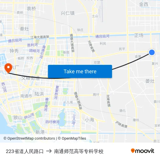 223省道人民路口 to 南通师范高等专科学校 map