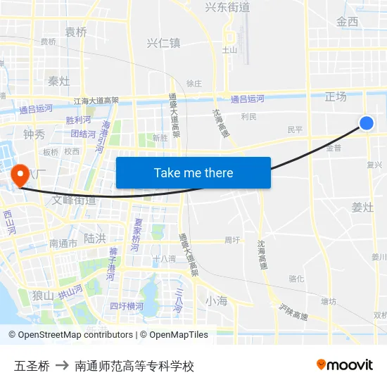 五圣桥 to 南通师范高等专科学校 map