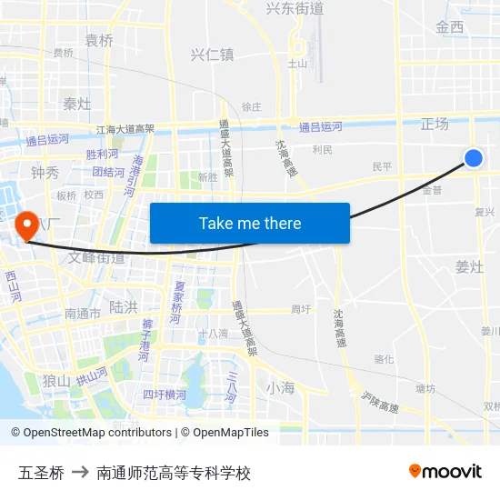 五圣桥 to 南通师范高等专科学校 map