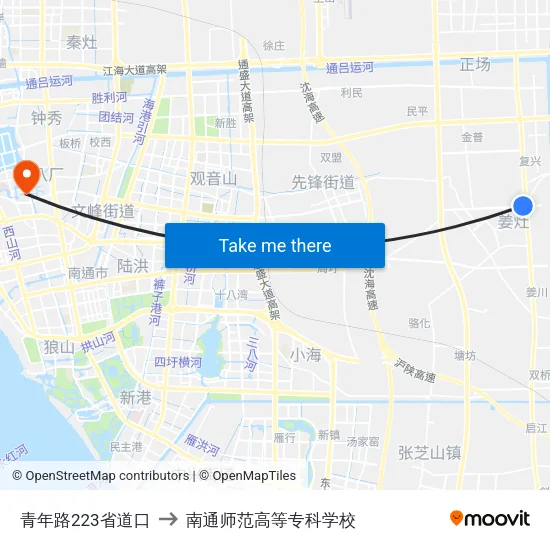 青年路223省道口 to 南通师范高等专科学校 map