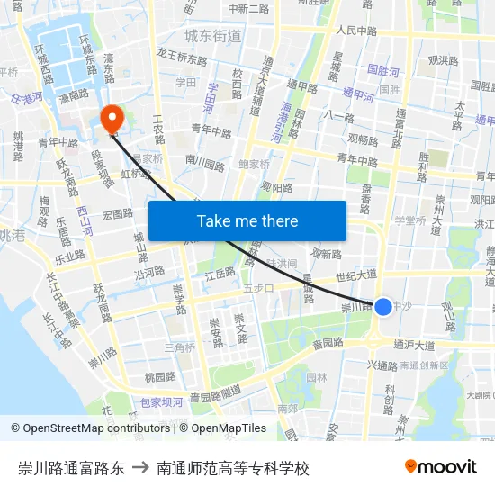崇川路通富路东 to 南通师范高等专科学校 map