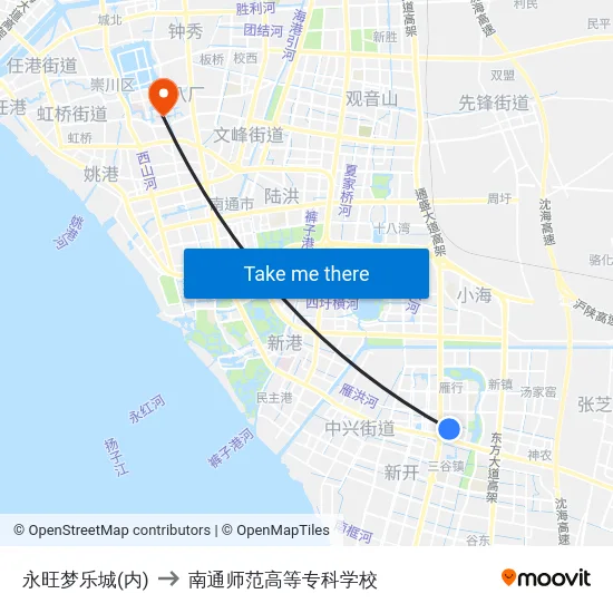 永旺梦乐城(内) to 南通师范高等专科学校 map