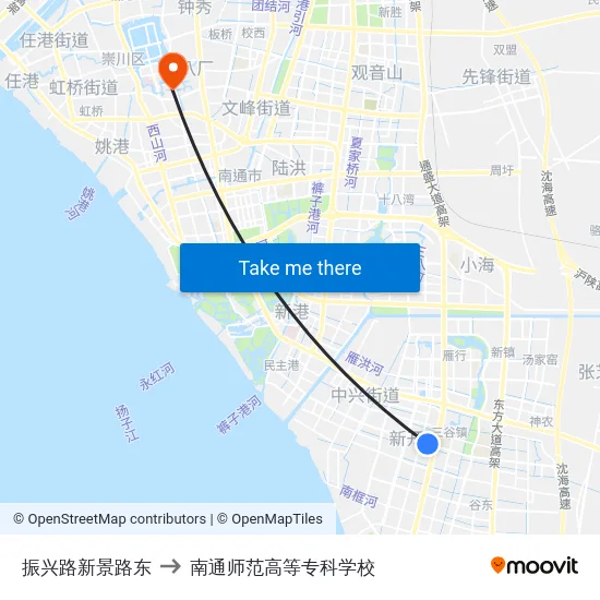 振兴路新景路东 to 南通师范高等专科学校 map