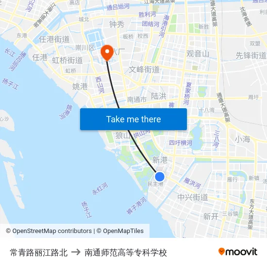 常青路丽江路北 to 南通师范高等专科学校 map