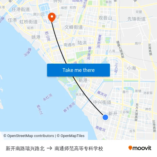 新开南路瑞兴路北 to 南通师范高等专科学校 map