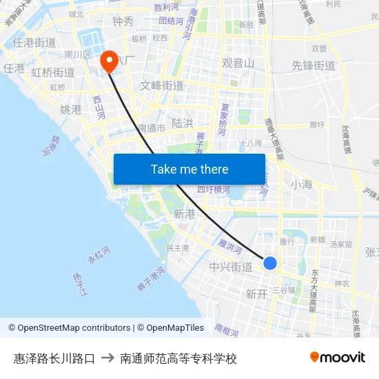 惠泽路长川路口 to 南通师范高等专科学校 map
