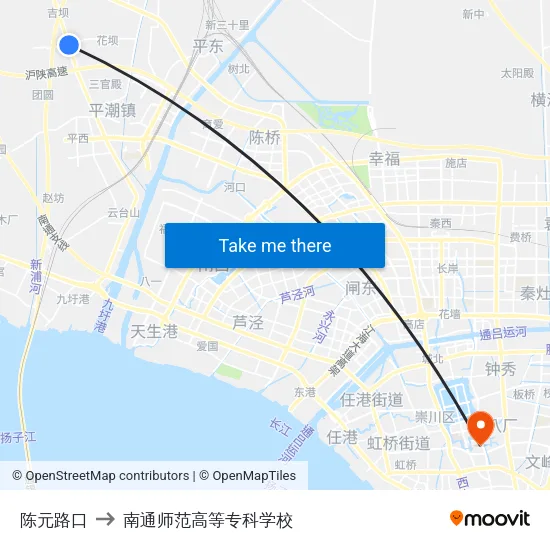 陈元路口 to 南通师范高等专科学校 map