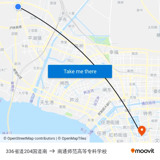 336省道204国道南 to 南通师范高等专科学校 map