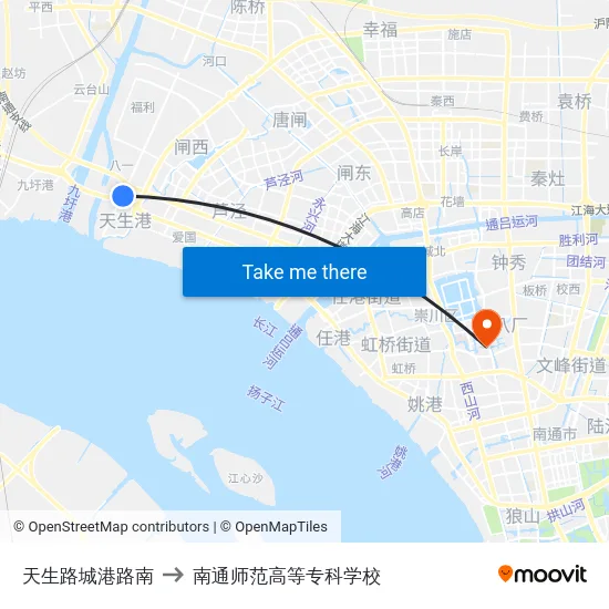 天生路城港路南 to 南通师范高等专科学校 map