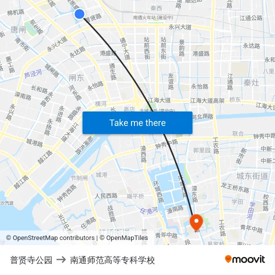 普贤寺公园 to 南通师范高等专科学校 map