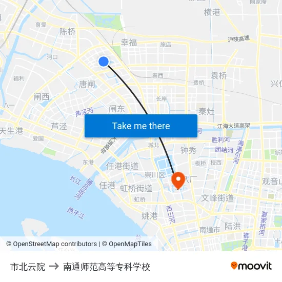 市北云院 to 南通师范高等专科学校 map