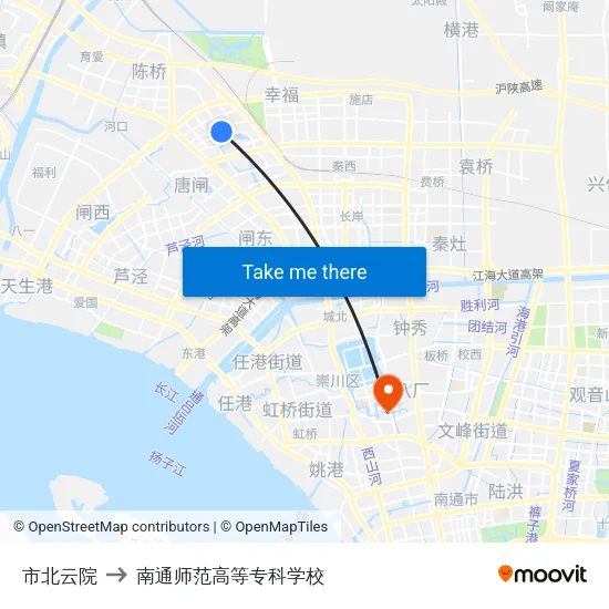 市北云院 to 南通师范高等专科学校 map
