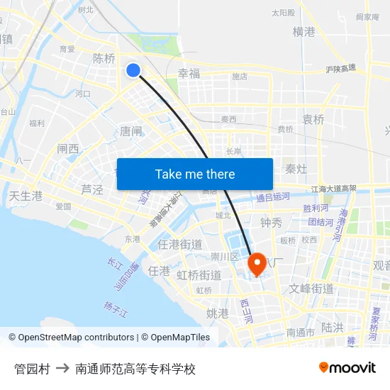 管园村 to 南通师范高等专科学校 map