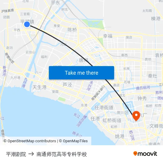平潮剧院 to 南通师范高等专科学校 map