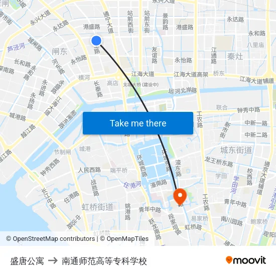 盛唐公寓 to 南通师范高等专科学校 map
