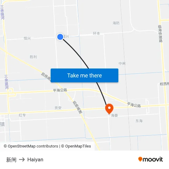 Xinzha to Haiyan map