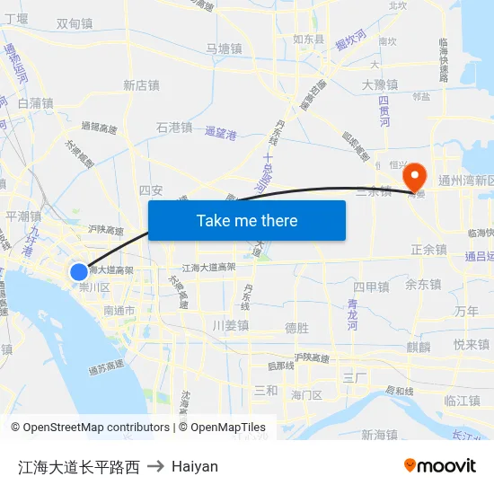 Jianghai Avenue West of Changping Road to Haiyan map