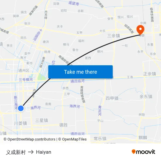 Yicheng New Village to Haiyan map