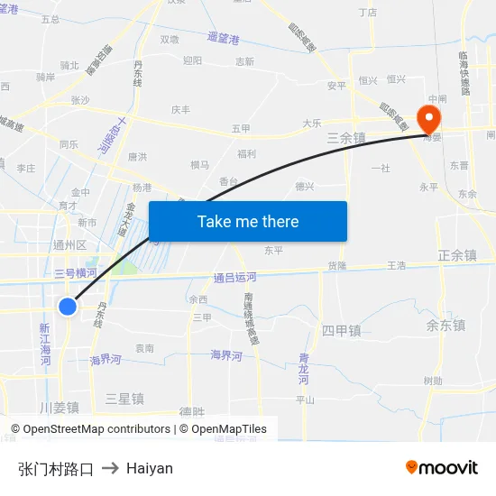 Zhangmen Village Intersection to Haiyan map