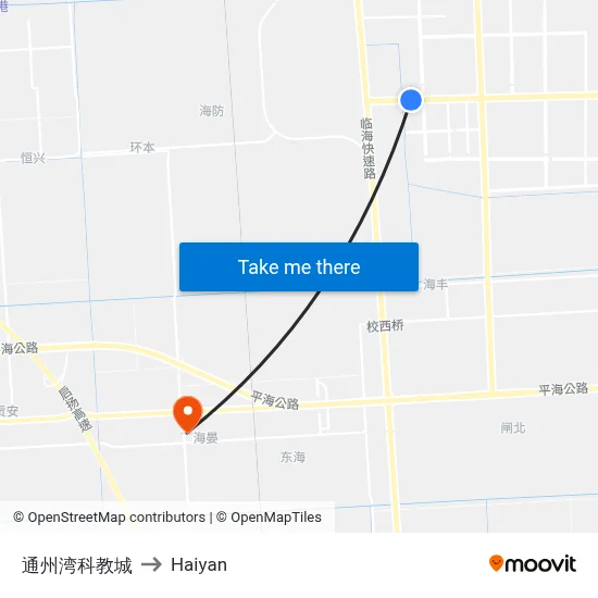 Tongzhou Bay Science Education City to Haiyan map
