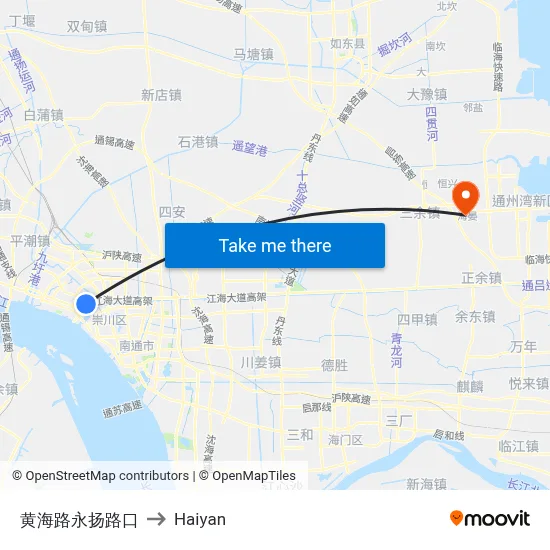 Huanghai Road & Yongyang Road Intersection to Haiyan map