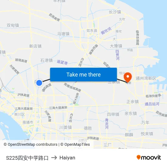 S225 Si'an Middle School Intersection to Haiyan map