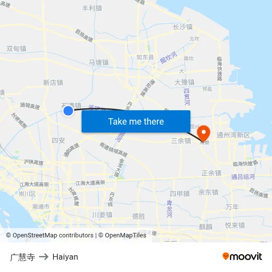 Guanghui Temple to Haiyan map
