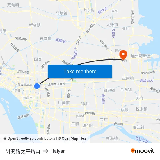 Zhongxiu Road Taiping Road Intersection to Haiyan map