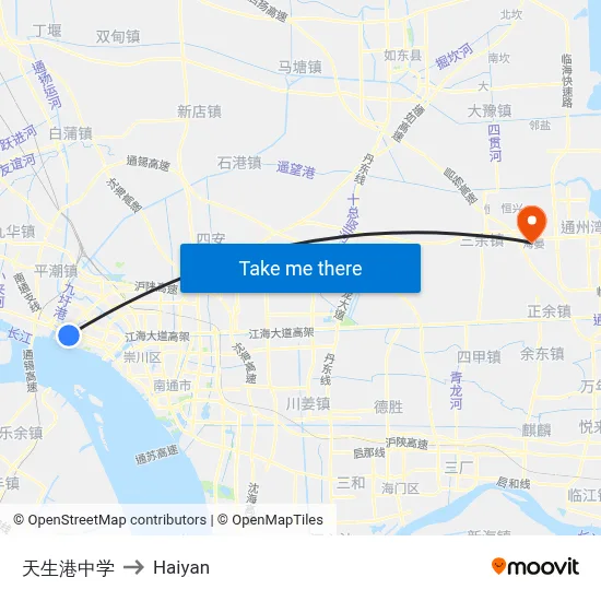 Tianshenggang Middle School to Haiyan map