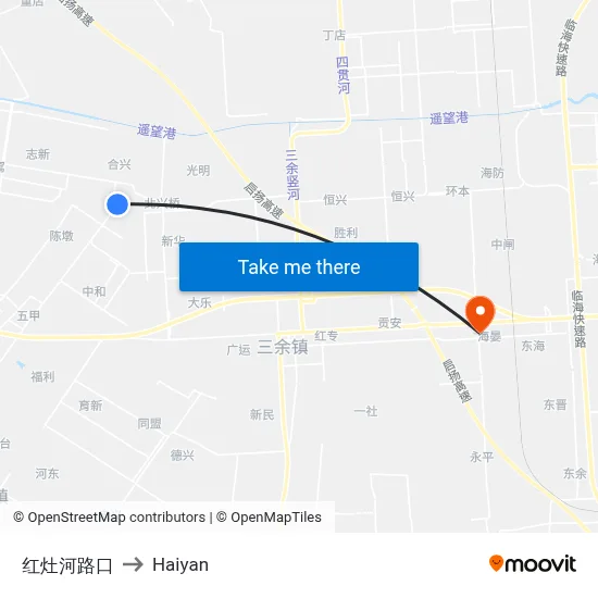 Hongzao River Intersection to Haiyan map