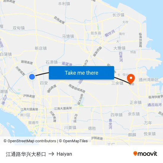Jiangtong Road Huaxing Bridge Exit to Haiyan map
