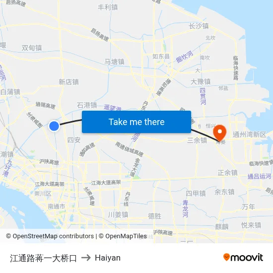 Jiangtong Road at Jiangyi Bridge to Haiyan map
