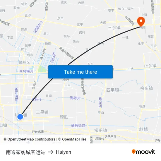 Nantong Home Textile City Bus Station to Haiyan map