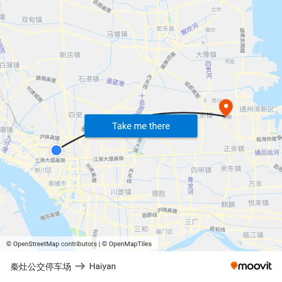 Qinjiao Bus Terminal to Haiyan map
