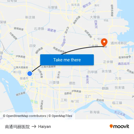 Nantong Mary Hospital to Haiyan map