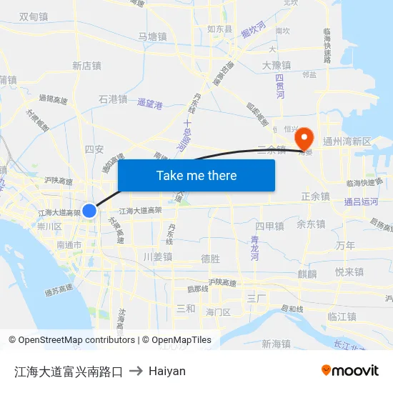 Jianghai Avenue & Fuxing South Road to Haiyan map