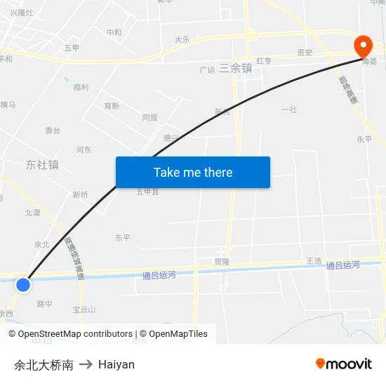 Yubei Bridge South to Haiyan map