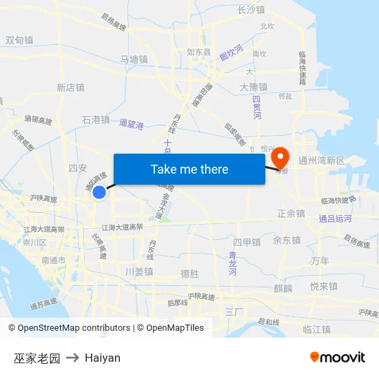 Wujia Old Garden to Haiyan map
