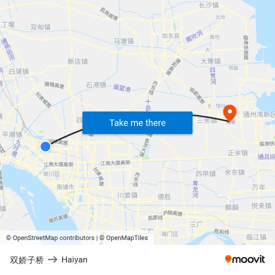 Shuangjiaozi Bridge to Haiyan map